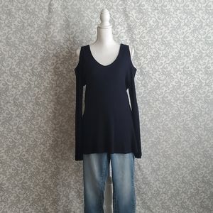 Navy Blue Cold Shoulder Sweater